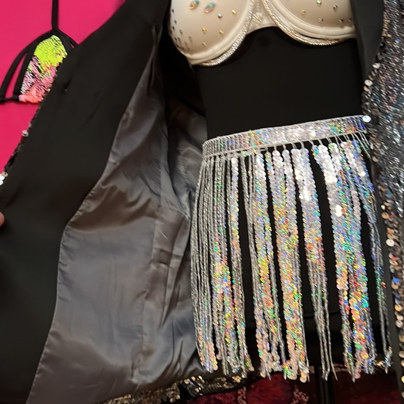 EUC Unisex Silver Sequined Blazer/Coat - Picture 8 of 16